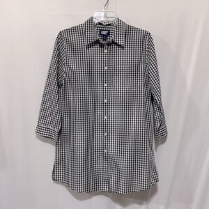 LANDS’ End gingham shirt tunic/dress 3/4 sleeve button down No Iron Supima sz 6